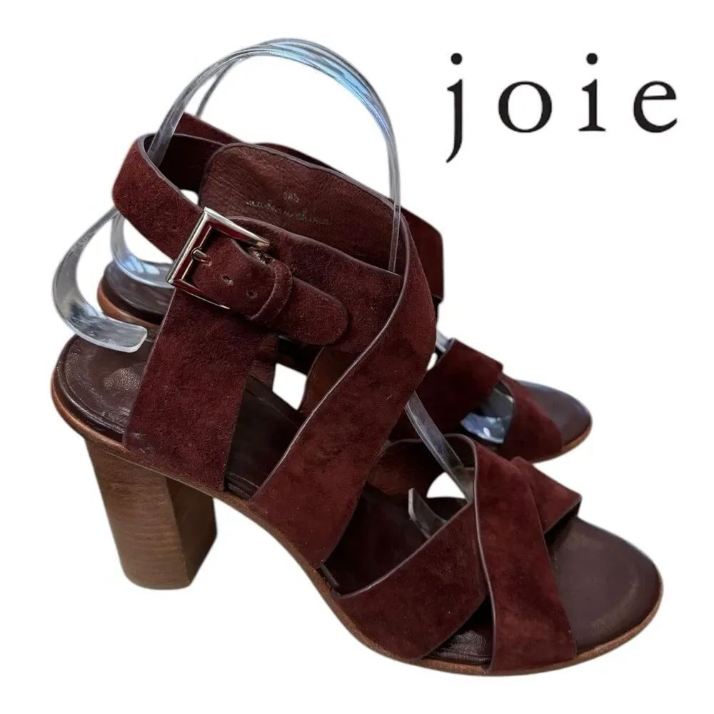 Joie Avery Women's Crossover Burgundy Suede Leather Heeled Sandals 38.5